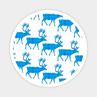 PATTERN Of Blue Plaid Reindeer Magnet